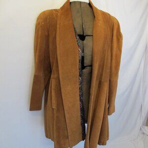 Sally’s Leather and Suede Shop brown suede jacket with paisley lining L/XL